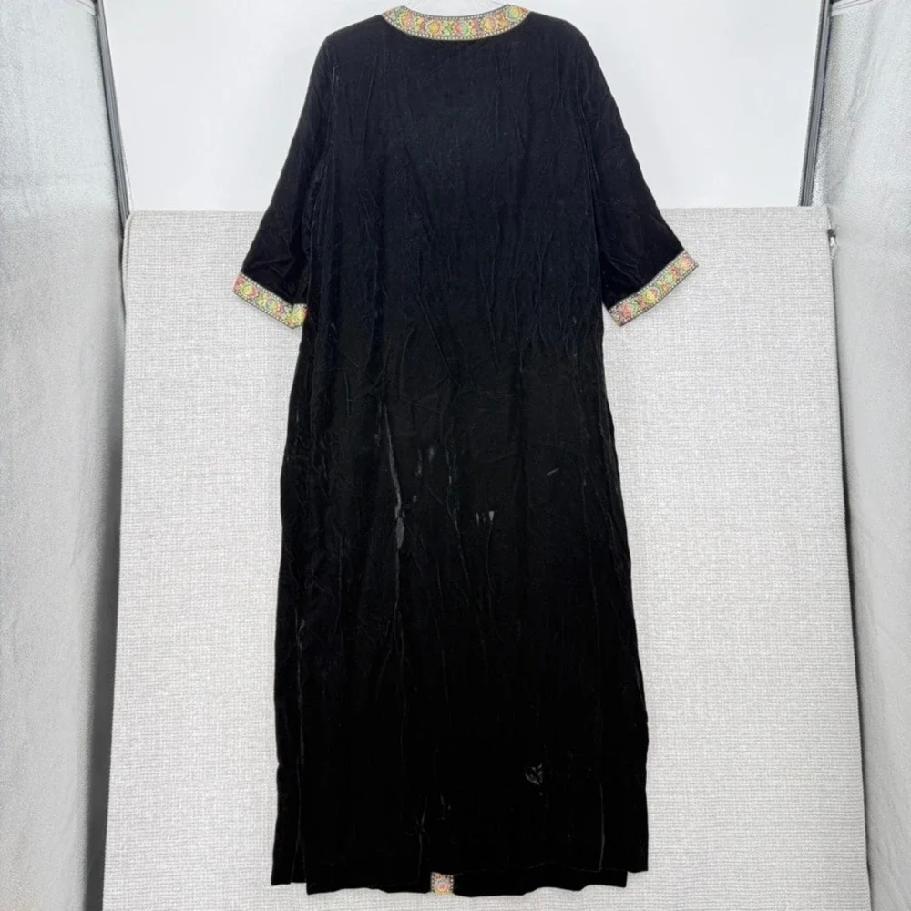 Vintage Sadie I Magnin Velvet Kaftan Robe Dress Women XL Embroidered‎ Boho Goth